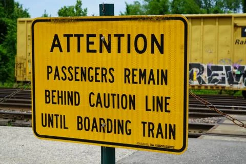 Train station warning sign Stock Photos