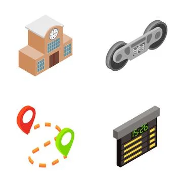 Train station, wheel set, route map, and schedule Stock Illustration