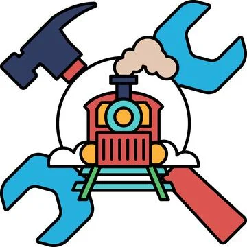 A train with a steam engine and a hammer and wrench 스톡 일러스트