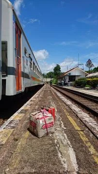 Train stop at train station before entering the tunnel Фото