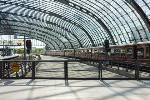 Train stopped at the main train station in Berlin, Germany. Stock Photos