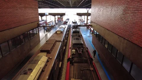 Train stopped on the platform of Barra Funda station Stock Footage 328485658