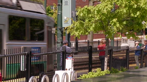 Train Stopping to Pick Up Passengers Video stock 41863729