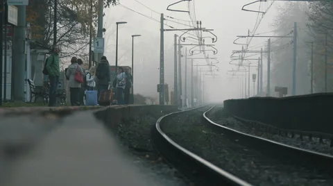 A train stops at a station Stock Footage 57348170