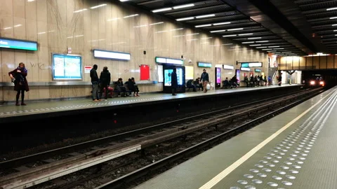 The train in the subway approaches the pyronome Stock Footage 93218850