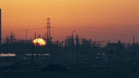 Train on sunset Video stock 148052516