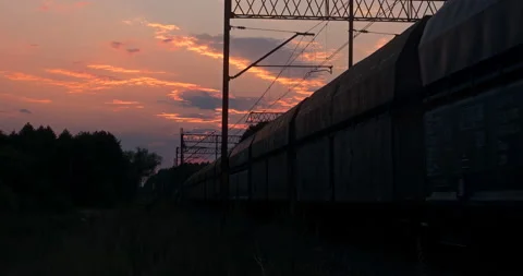 Train Sunset over a Railroad Timelapse Stock Footage 141161061