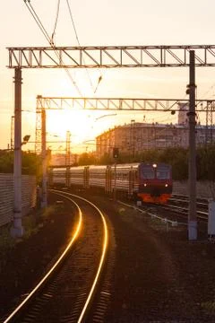 Train at sunset Stock Photos