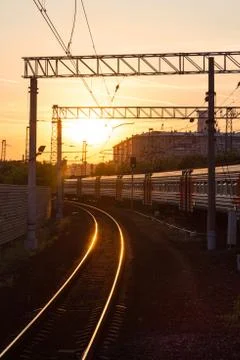 Train at sunset Stock Photos