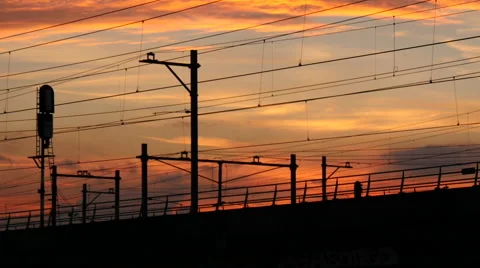 Train sunset sky, 4k shot. Stock Footage 64791293