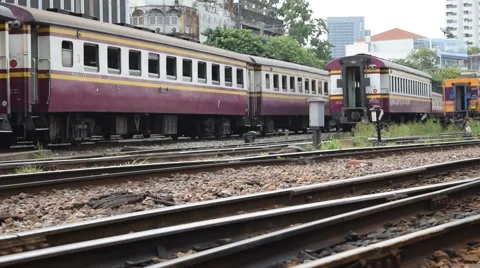  train switching the railway before serving at State Railway of Thailand Stock Footage 61533175