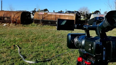 Train Tank with Hazardous Material Slipped off the Rails Stock Footage 84735818