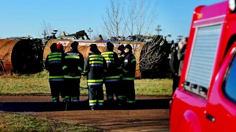 Train Tank with Hazardous Material Slipped off the Rails Stock Footage 84736812