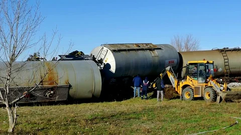 Train Tank with Hazardous Material Slipped off the Rails Stock Footage 84754559