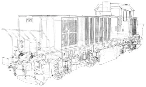 Train. Technical wire-frame. Vector rendering of 3d イラスト素材