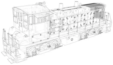 Train. Technical wire-frame. Vector rendering of 3d Illustrazione stock