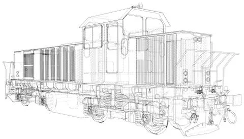 Train. Technical wire-frame. Vector rendering of 3d Illustrazione stock
