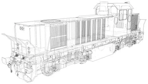 Train. Technical wire-frame. Vector rendering of 3d 스톡 일러스트