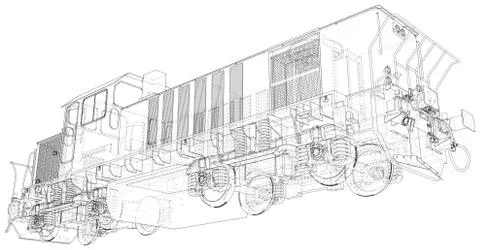Train. Technical wire-frame. Vector rendering of 3d Illustrazione stock