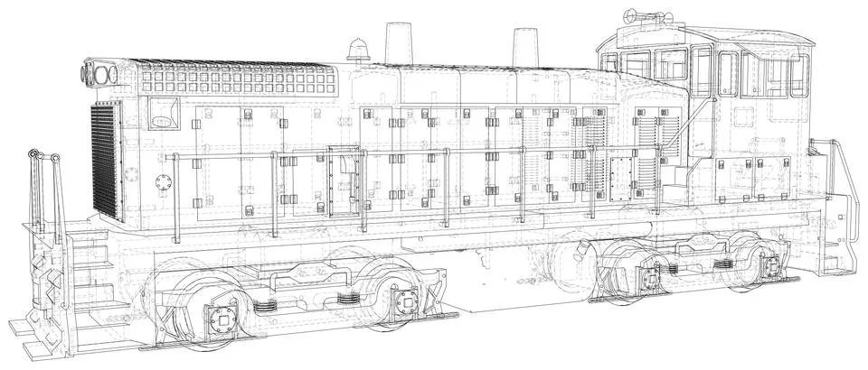 Train. Technical wire-frame. Vector rendering of 3d Illustrazione stock