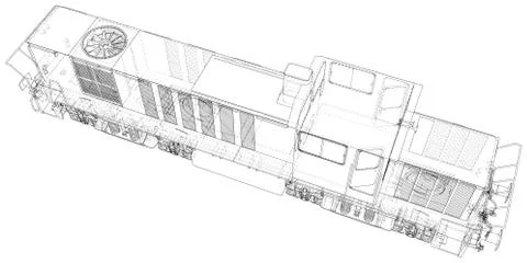 Train. Technical wire-frame. Vector rendering of 3d Illustrazione stock