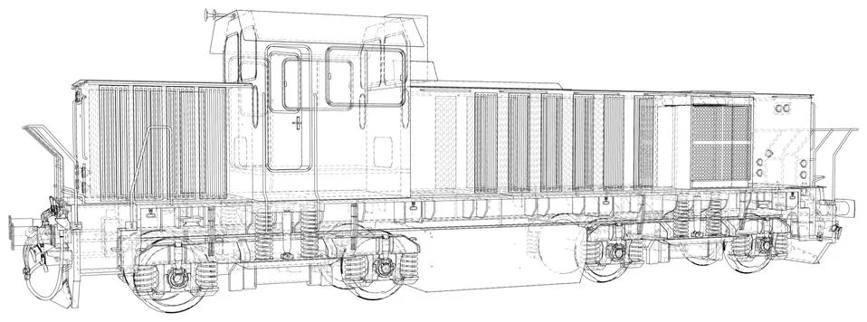 Train. Technical wire-frame. Vector rendering of 3d Illustrazione stock