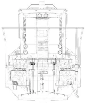 Train. Technical wire-frame. Vector rendering of 3d Illustrazione stock