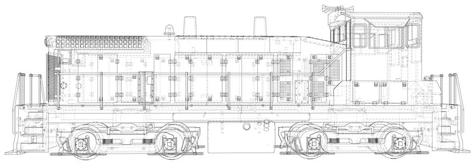 Train. Technical wire-frame. Vector rendering of 3d Illustrazione stock
