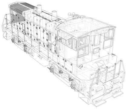 Train. Technical wire-frame. Vector rendering of 3d Illustrazione stock