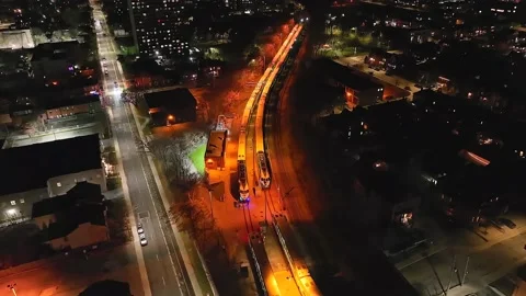 Train terminal late at night from down Stock Footage 229575337