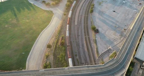 Train through Dallas during Sunset Stock Footage 120766572