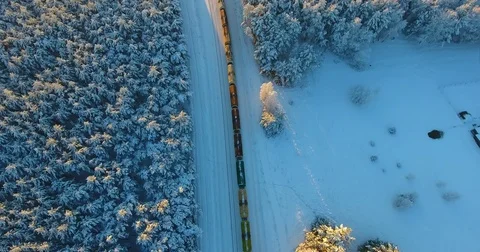 By Train Through The Forest Winter Road - 1 Stock Footage 73829811