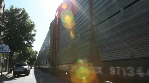 Train through town 4 Stock Footage 715731
