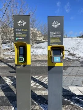 Train Ticket pass scanner machine box at railway station. Stock Photos