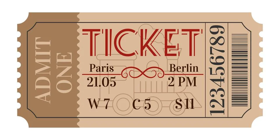 Train ticket in retro style. Stock Illustration