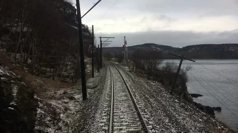 Train Time Lapse Around Lake Winter Landscape Stock Footage 71110745