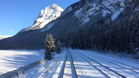 Train Time Lapse Beautiful Snowy Rocky Mountains Stock Footage 71110334