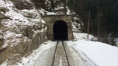 Train Time Lapse Snowy Mountain Winter Landscape Stock Footage 71110438