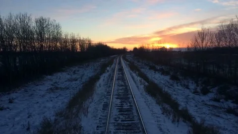 Train Time Lapse Snowy Winter Landscape Dusk / Dawn Stock Footage 71110148