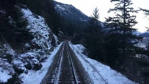 Train Time Lapse Through Tunnels in Snowy Winter Landscape Stock Footage 71110165