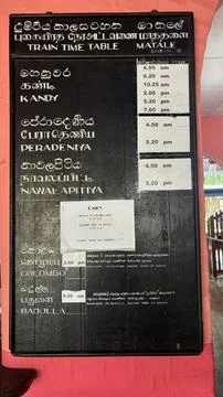 Train Time Table at Matale Station Foto stock