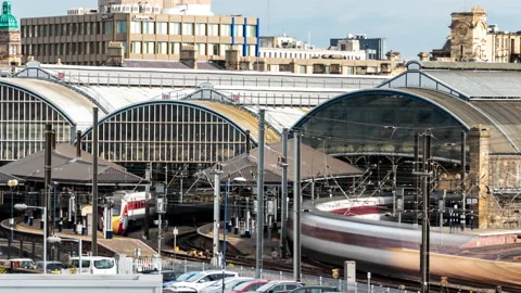 Train timelapse Newcastle central rail station, 4K Stock Footage 161664226