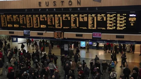 Train timetable at Euston Station Stock Footage 169357792