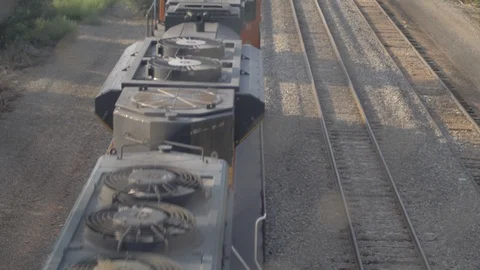 Train top passing on railroad 스톡 동영상 105681104