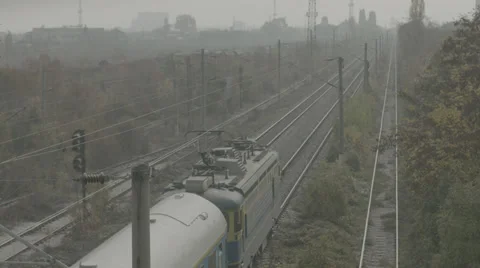 Train from top on slow-motion Stock Footage 34456616