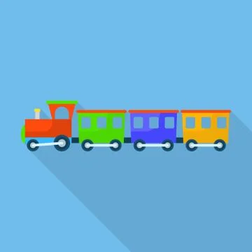Train toy with shadow icon, flat style Illustrazione stock