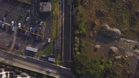 Train track aerial Stockbeeldmateriaal 83355182