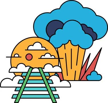 A train is on a track and there is a cloud in the sky Illustrazione stock