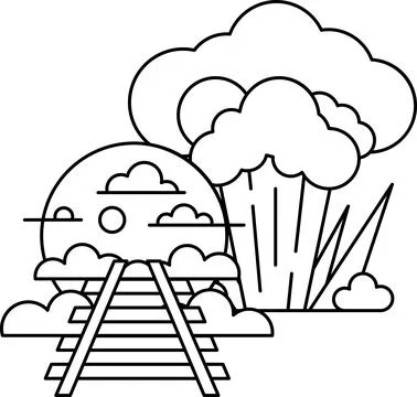 A train is on a track and there is a cloud in the sky Stock Illustration