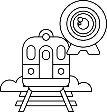 A train is on a track with a camera in front of it Stock Illustration
